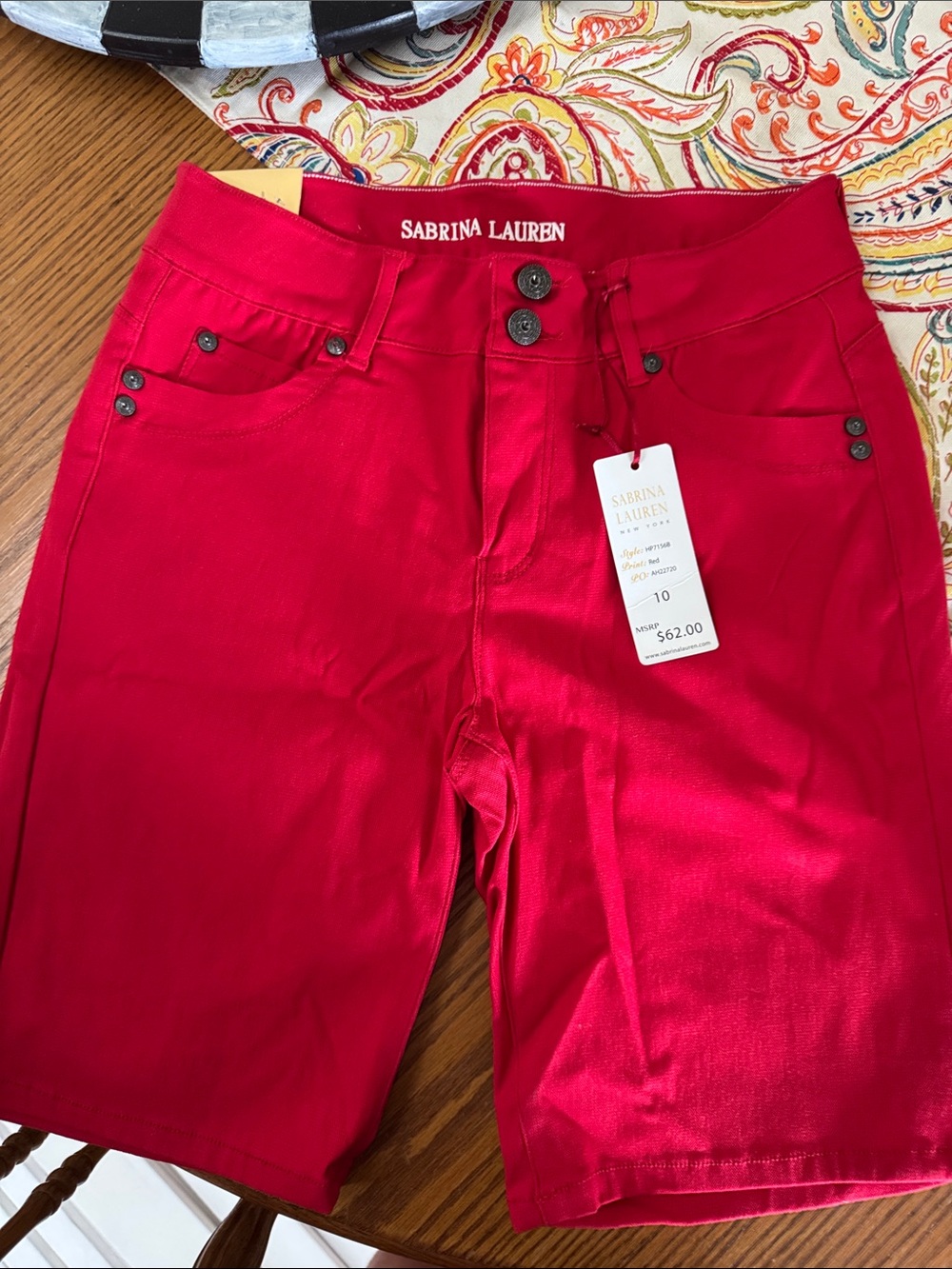 Sabrina Lauren Red Stretch Bermuda Shorts